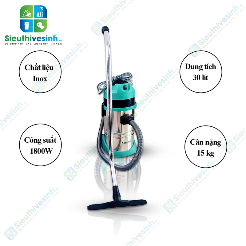 Máy hút bụi Amtek AT-301P thùng inox - Hình 3