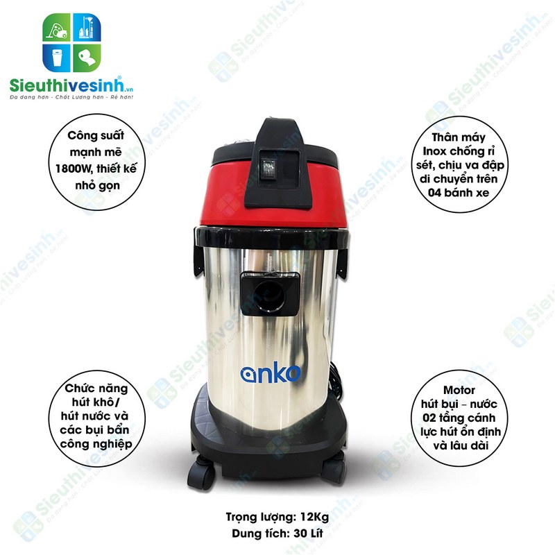 Máy hút bụi Anko AS30 màu đỏ - Hình 2