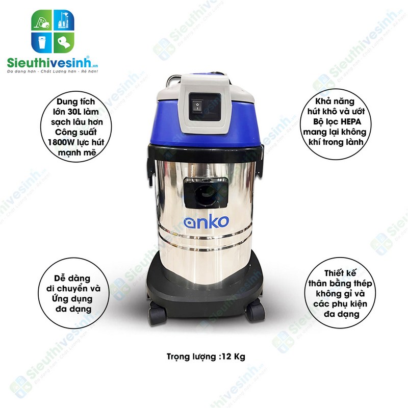 Máy hút bụi Anko AS30 màu xanh - Hình 2