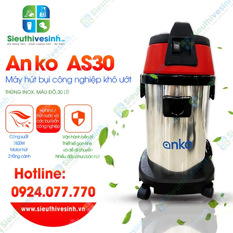Máy hút bụi công nghiệp Anko AS30 màu đỏ