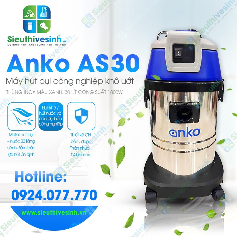 Máy hút bụi công nghiệp Anko AS30 màu xanh