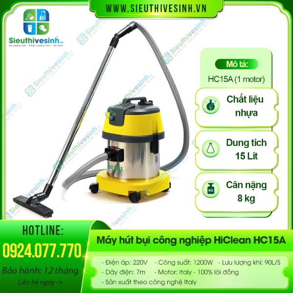 Máy hút bụi công nghiệp HiClean HC15 thùng inox