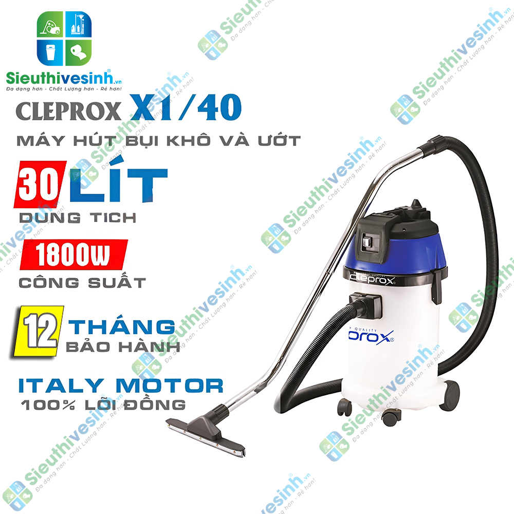 Máy hút bụi công nghiệp khô và ướt CleproX X1/40 thùng nhựa