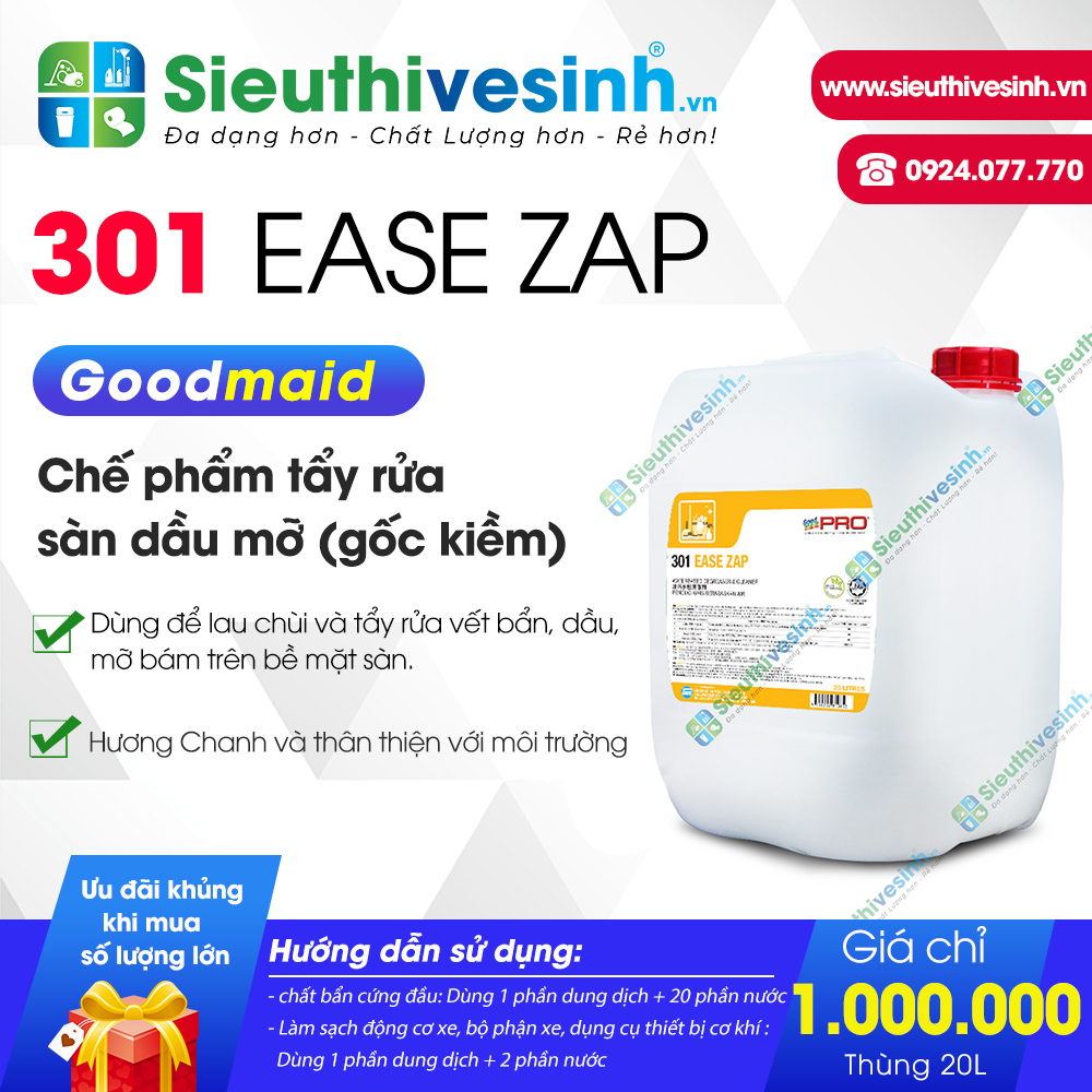 Nước lau sàn, tẩy rửa dầu mỡ Goodmaid Pro GMP 301 Ease Zap - 20L