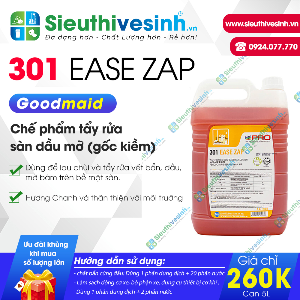 Nước lau sàn, tẩy rửa dầu mỡ Goodmaid Pro GMP 301 Ease Zap - 5L
