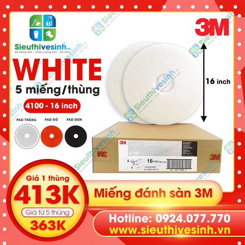 Pad chà sàn 3M 4100 16 inch màu trắng