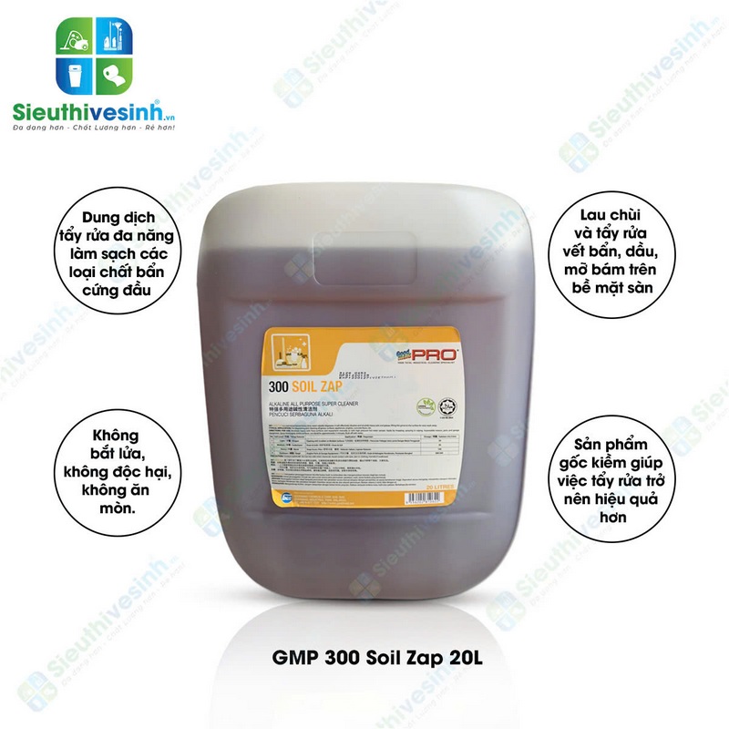 Tẩy rửa sàn đa năng (gốc kiềm) Goodmaid PRO GMP 300 Soil Zap can 20L - Hình 1