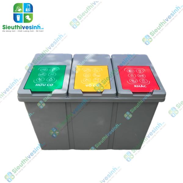 Thùng rác 3 Ngăn, Mỗi Ngăn 60l (Tổng 180l)
