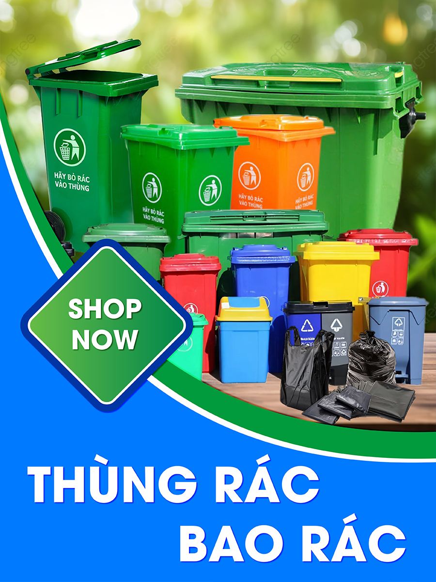 banner dọc thùng đựng rác, bao rác